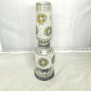 Etched taper Marble candlestick candle holder gray floral geometric heavy 9"